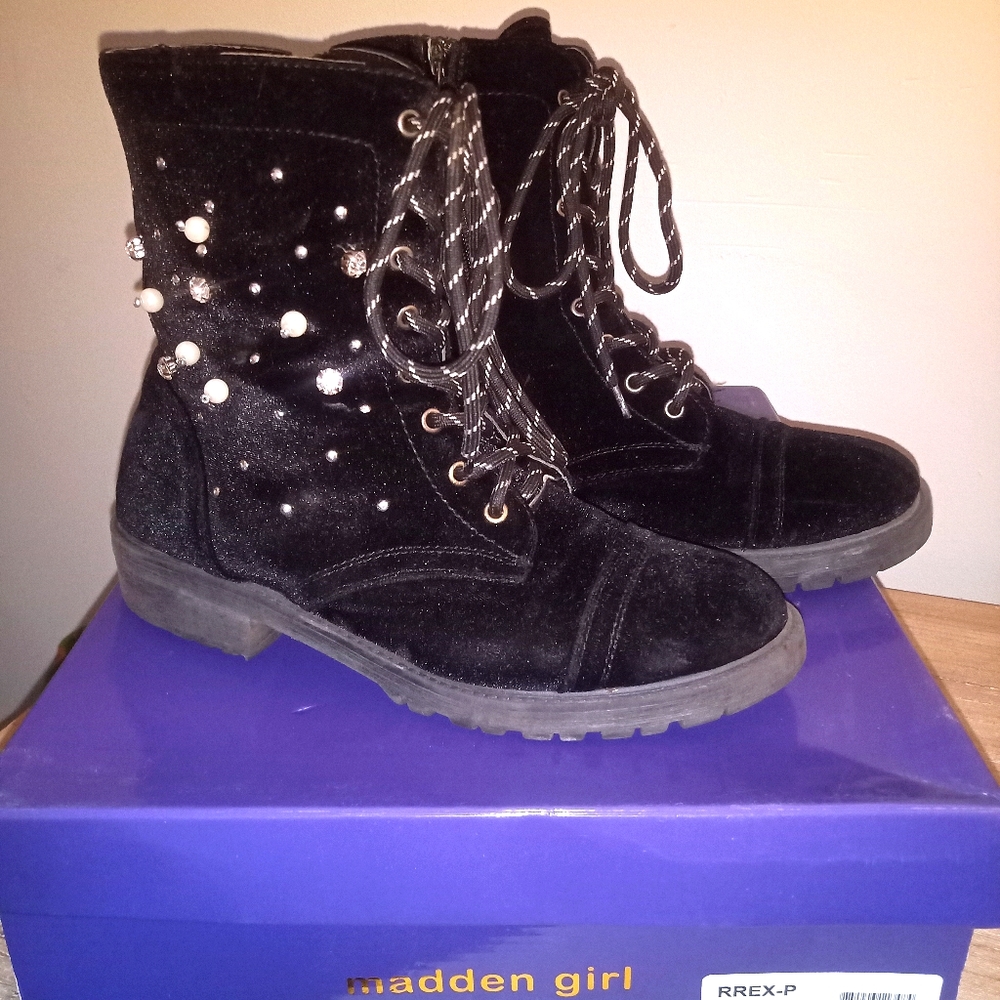 Madden Girl Black Velvet Rhinestone Boots